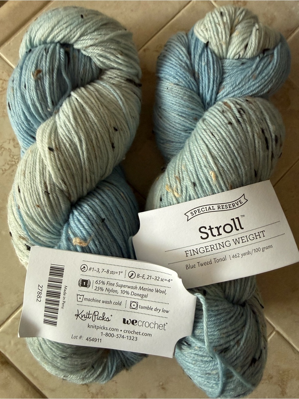 Knit Picks Stroll Fingering Weight Yarn in Blue Tweed - 2 Hanks